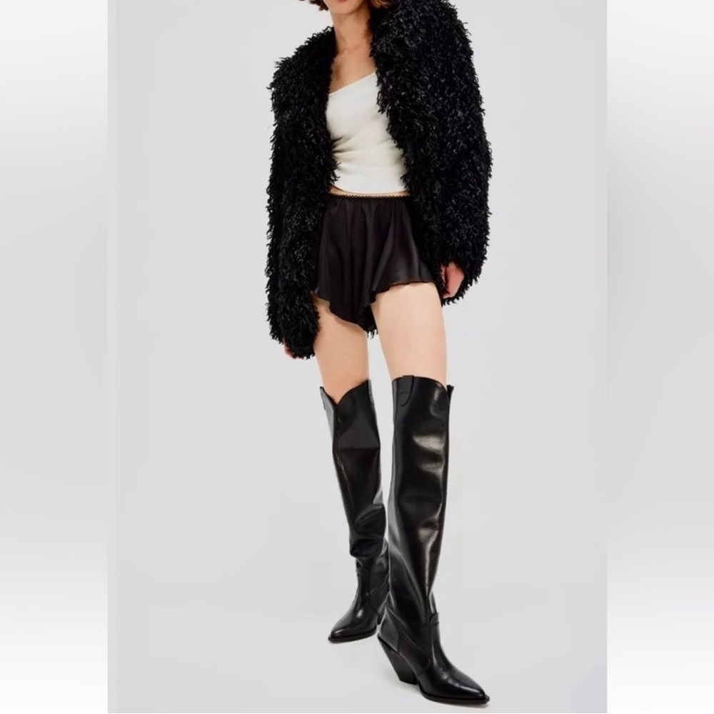 Free People Triple Crown Over The Knee Boot Black Leather Slouchy